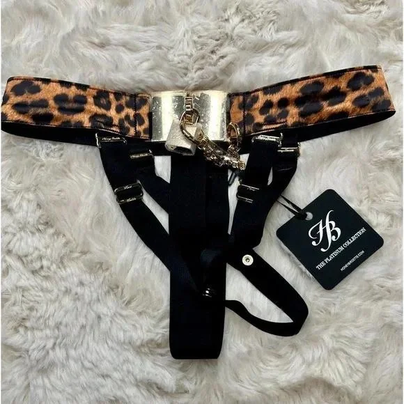 RARE 🔥 Honey Birdette CHASTITY 🐆🖤 Jaguar 3 Piece Set 34D, M Waspie, XS Brief